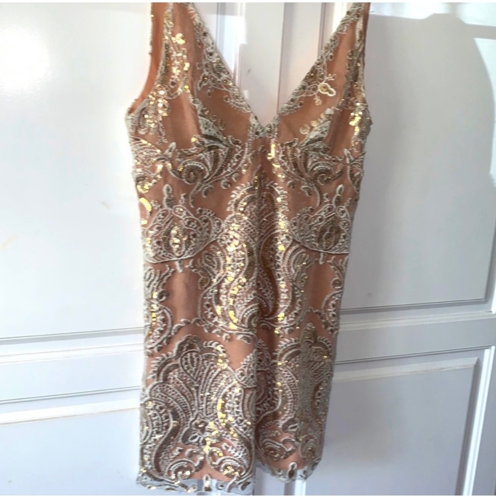 Free People Night Shimmers Nude Gold Sequin Mini Dress